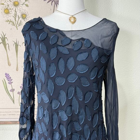 Vintage Blue Sheer Silk Textured Dress Whimsigoth Dark Fairy Romantic Party M - Picture 6 of 11